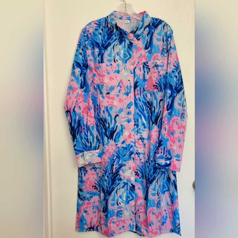 South Beach "Lillycore" Shirt Dress in Silky Poly XL